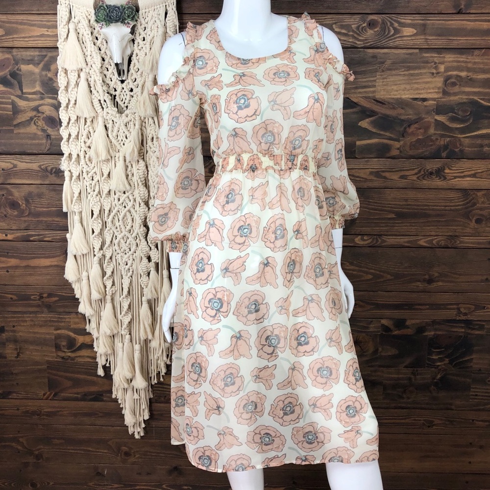 Lucky Brand | Sheer Smocked Cold Shoulder Garden Dress‎